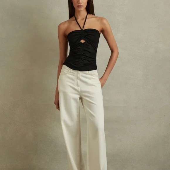 REISS Solare Cutout Halter Black Top Viscose Jersey Size L Made In Turkey - Picture 4 of 15